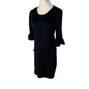Pow Wow S Small Mini Sweater Dress Knit with Pockets Black